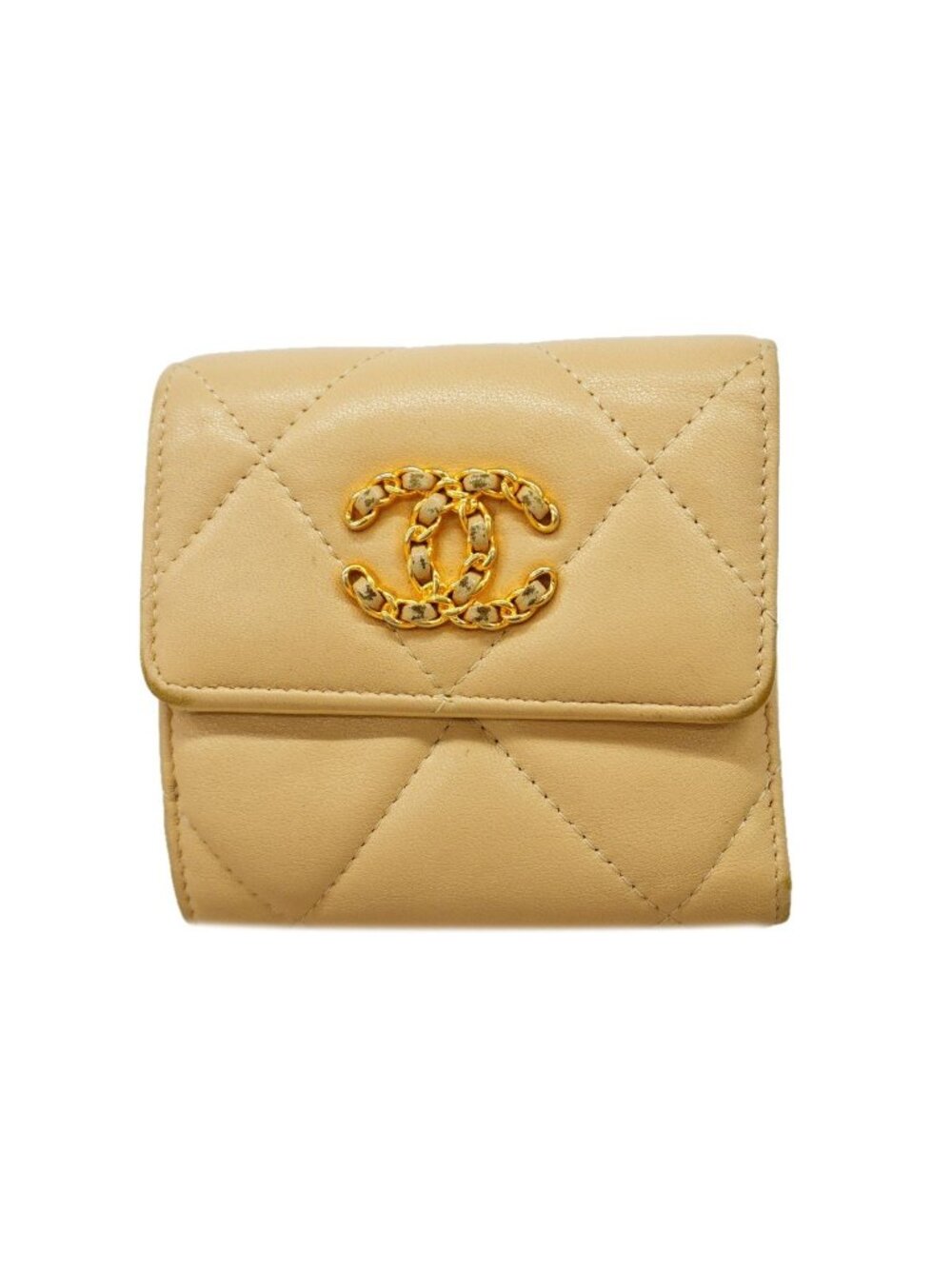 Chanel Trifold Wallet Chanel 19 Lambskin Beige Gold